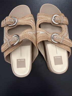 Dolce Vita Tan Crochet Double-Buckle Slide Sandals